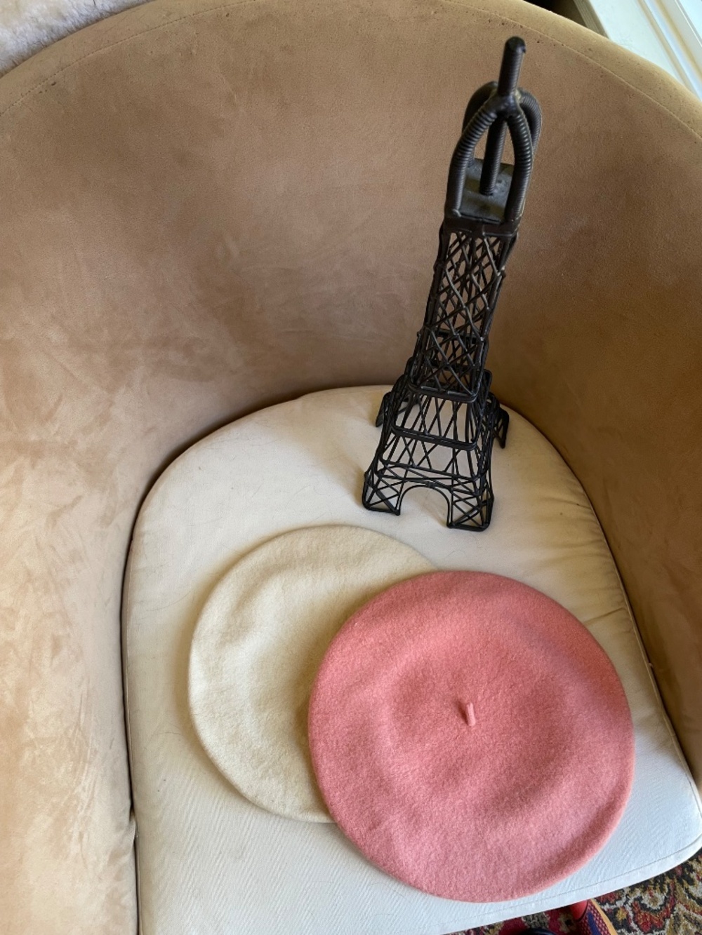 Voila! Set of two adult size wool berets - cream and pale pink